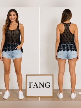 FANG Floral Crocheted Racerback Top Extra Small